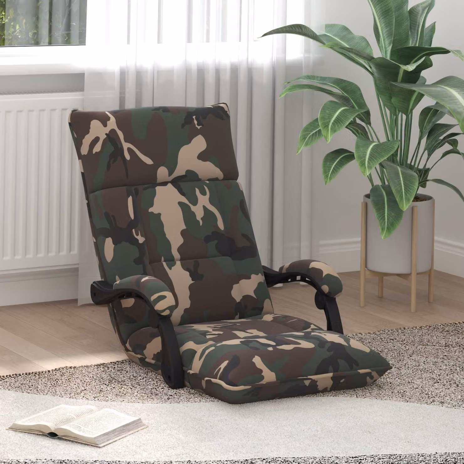 Sedia relax reclinabile regolabile vidaXL in tessuto verde militare con struttura in metallo e braccioli