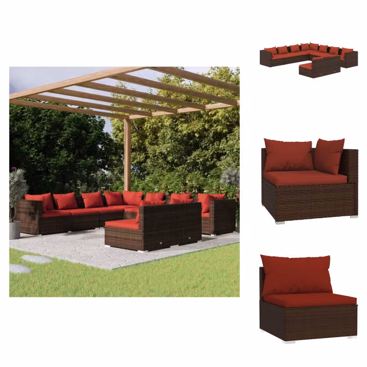 vidaXL Set 9 pezzi da giardino con cuscini in rattan marrone - Set di mobili da giardino