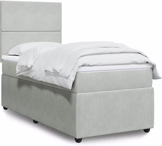 Letto con Giroletto a Molle e Materasso Ibrido vidaXL in Velluto Grigio Chiaro e Bianco L/P/H: 80 x 200 cm
