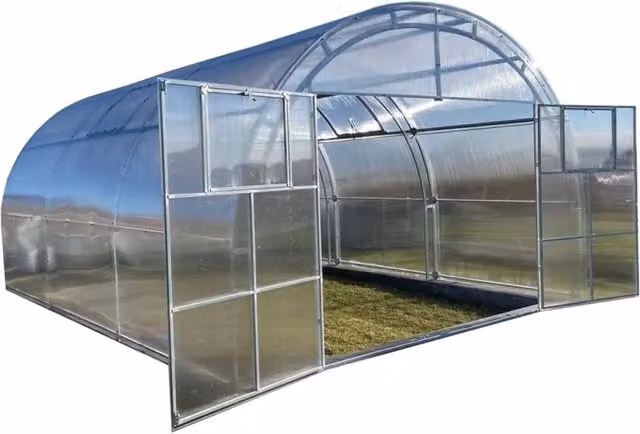 Serra da giardino OASIS con rivestimento in policarbonato trasparente da 10 mm e struttura in acciaio zincato, L: 12 m, P: 4 m, H: 2,40 m