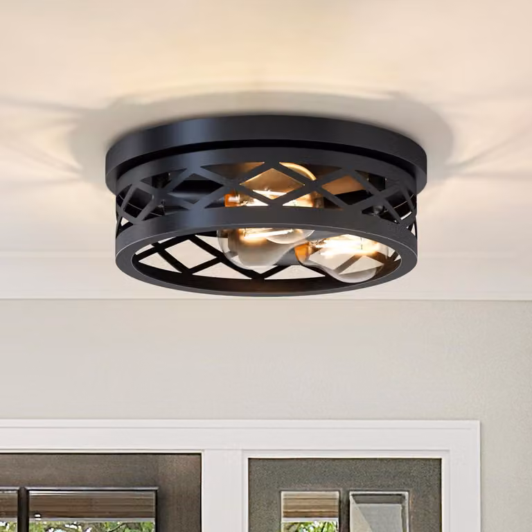 Lampada da soffitto LED retrò vintage, nera, a 3 luci, attacco E27, stile industriale, ideale per scale, ambienti circolari, metallo. Lampada da cucina per soggiorno, camera da letto, cucina, corridoio, ingresso (senza lampadine)