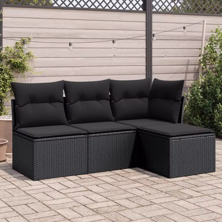 Set di Divani da Giardino vidaXL 4 pz a Forma a L con Cuscini, Colore Nero