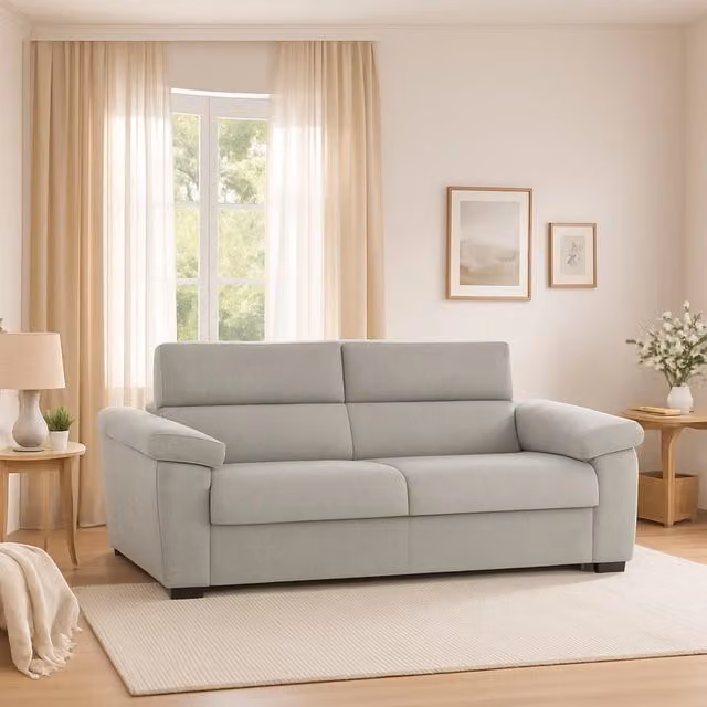 Divano Letto 2 Posti DMORA Beige con Coperture Sfoderabili e Funzione Letto Made in Italy L: 185 cm, P: 95 cm