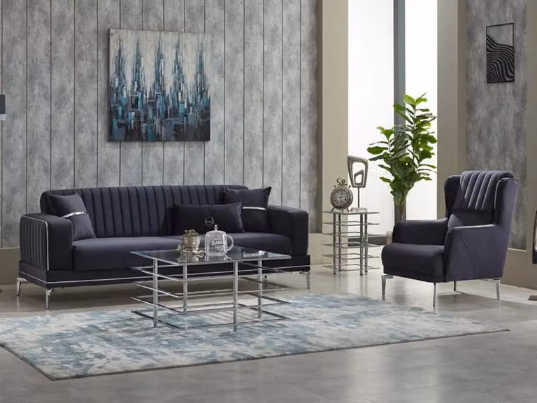 Couchgarnitur Dreisitzer Polstersofa Stoffsofa 2tlg Grau Sofa Sessel