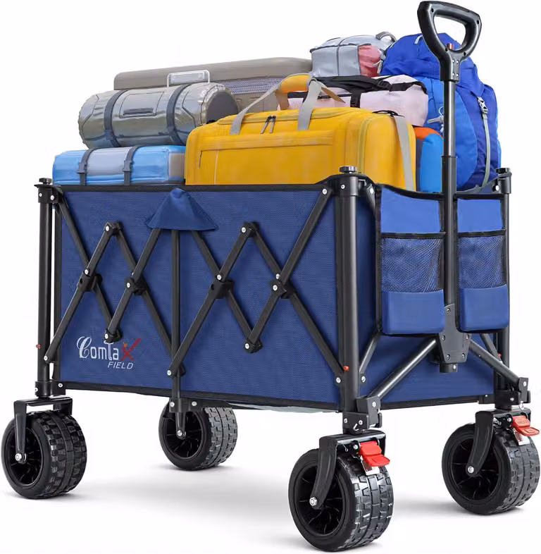 Carrello pieghevole, capacità di 200 litri, con ruote larghe, dotato di freno, ideale per la spiaggia e il giardino