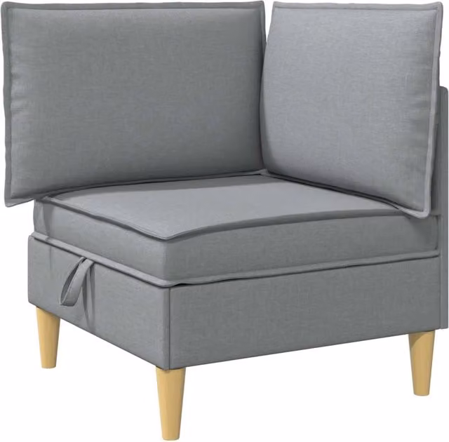 Divano da soggiorno minimalista in tessuto con struttura in legno e contenitore, grigio e marrone – 1