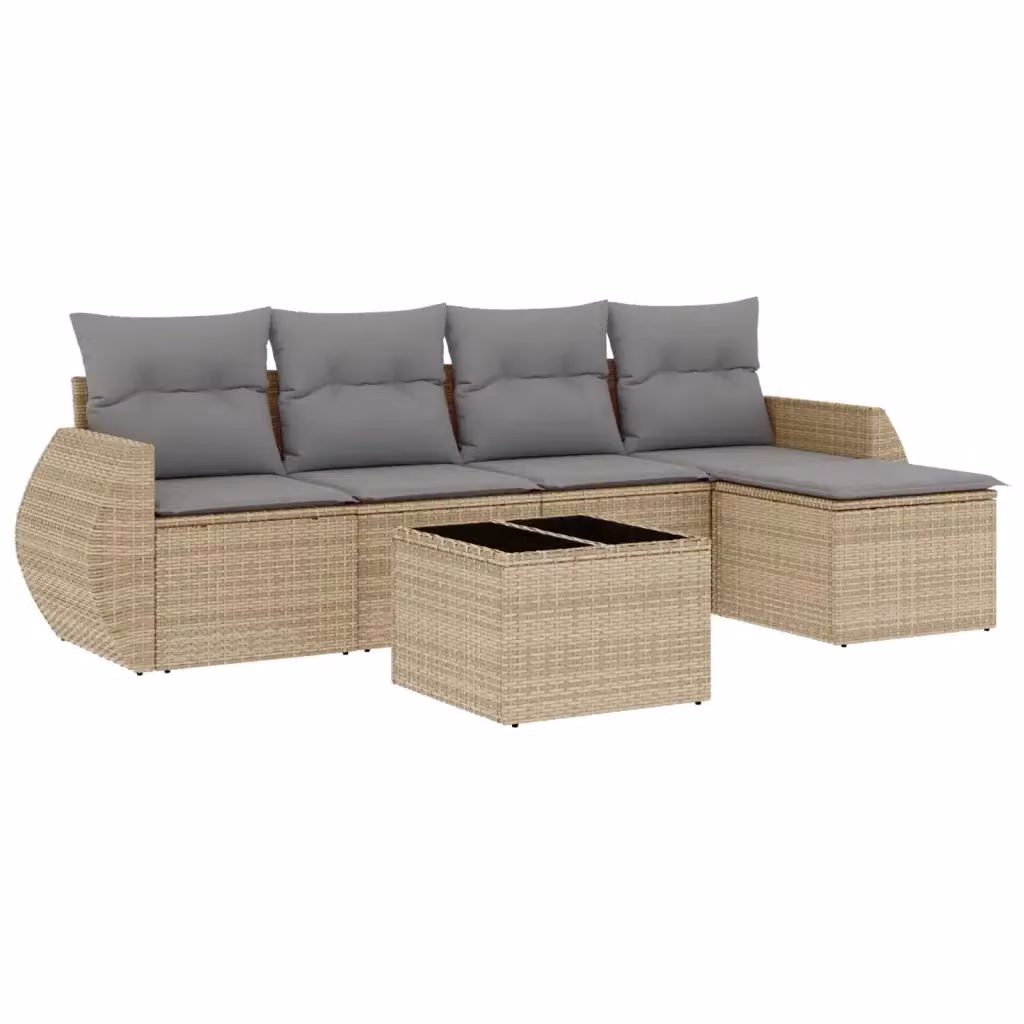 vidaXL Set Divano da Giardino 6 pz a L con Cuscini Beige e Struttura in Metallo e Polyrattan – 2