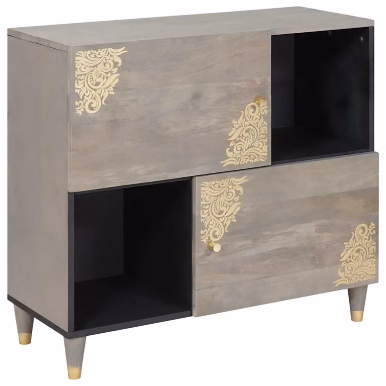 Credenza moderna vidaXL in legno di mango massello, Grigio e Oro, L 80 x P 33 x H 75 cm