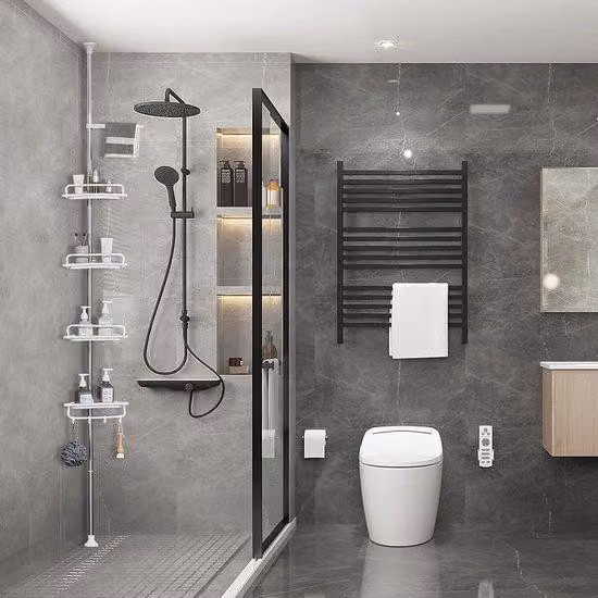 Porta-doccia regolabile in acciaio inossidabile per bagno e doccia, 95-305 cm, bianco
