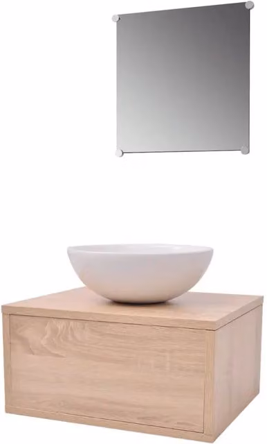 Set di mobili da bagno con specchio, armadietto e lavabo 40 x 34 x 20 cm in stile moderno in truciolato beige 02_0046354