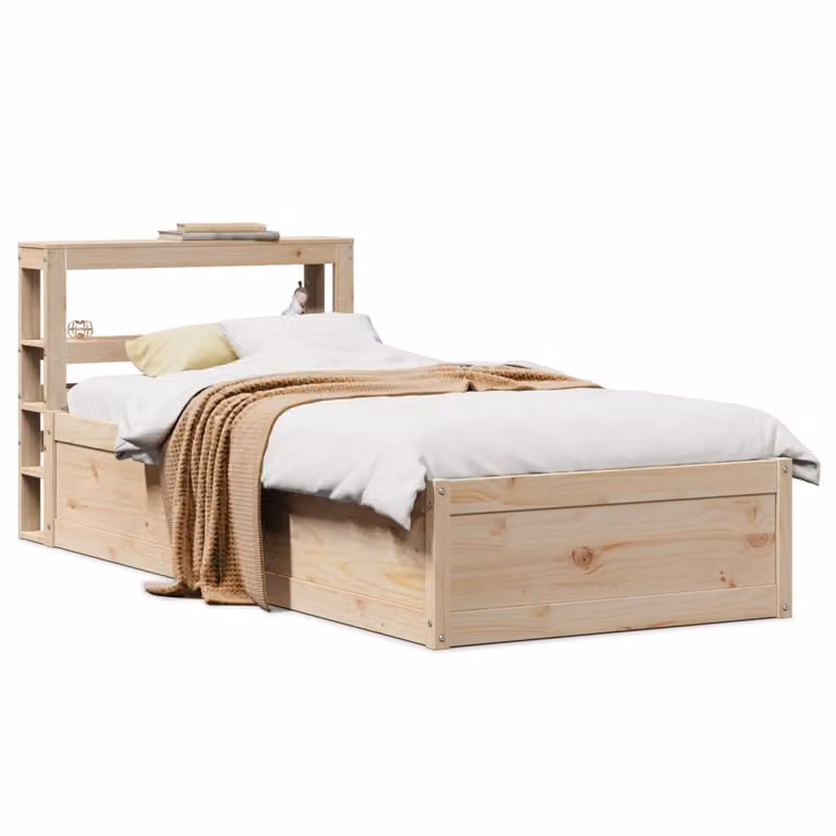 vidaXL Giroletto in Legno Massello di Pino con Testiera e Ripiani Laterali, Marrone, 90 x 190 cm