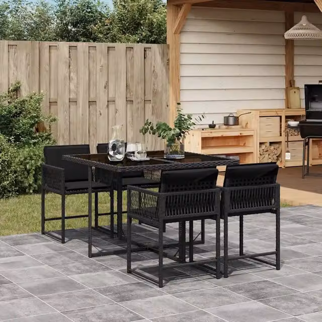 Set da Pranzo da Giardino 5 pz Nero con Cuscini in Polyrattan 3211435