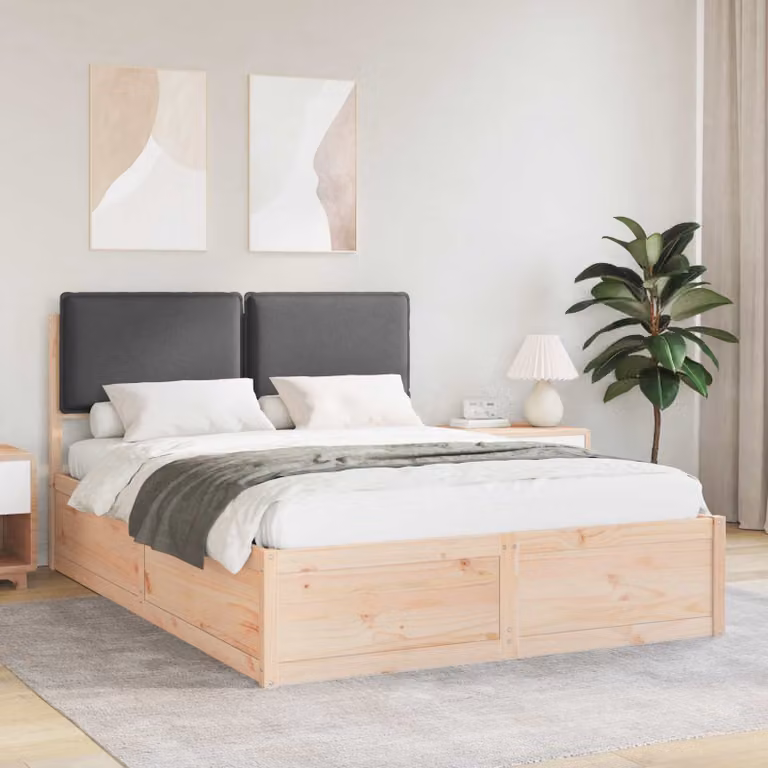 vidaXL Letto con Testiera Rivestita in Tessuto Grigio con Cassettiera in Legno di Pino L/P/H: 140 x 190 x 145,5 cm