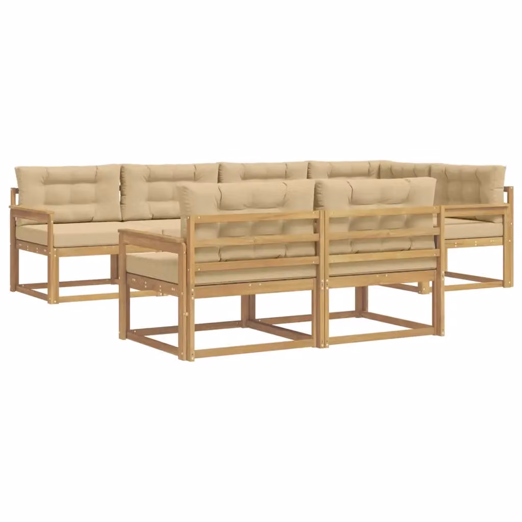 Set di divani da esterno a L vidaXL in legno di acacia con cuscini, Bianco e Beige – 2