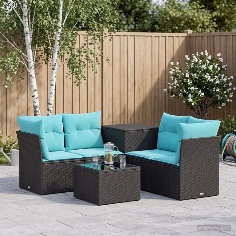 vidaXL Set di divani 6 pz Nero e Blu 55 x 55 x 37 cm