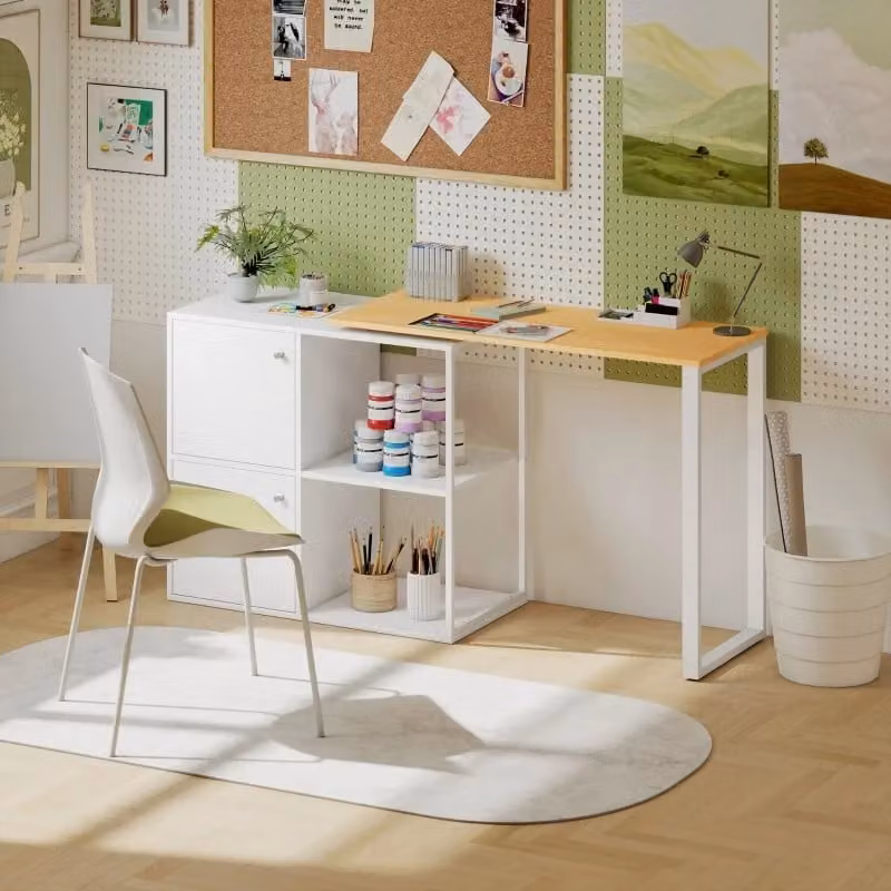 Scrivania angolare Mivray con piano girevole e finitura bianca opaca per ufficio e soggiorno L/P/H: 105 x 50 x 75 cm