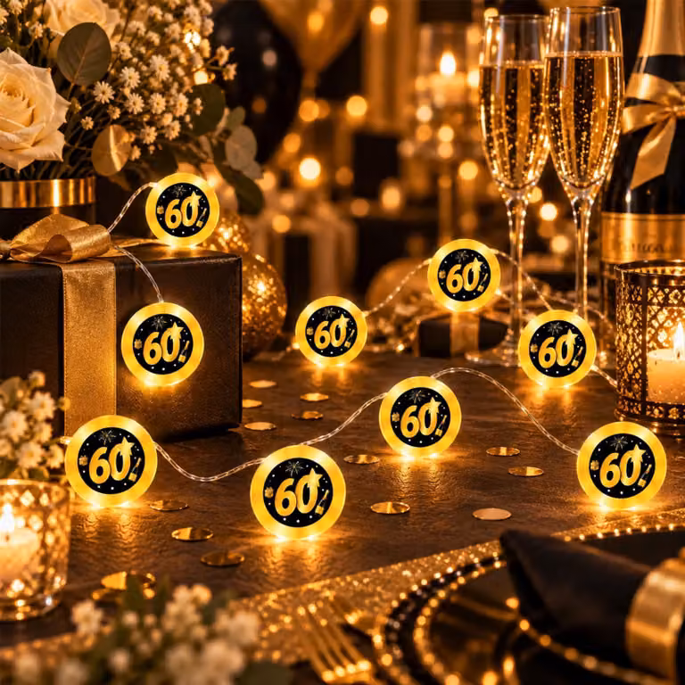 Catena luminosa da 2 metri, con 20 LED, luce bianco caldo, ideale per il 60° compleanno