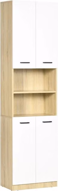Mobile Bagno Moderno in Truciolato Bianco con 2 Armadietti con Ante e 2 Ripiani Aperti L: 53 cm, P: 33.5 cm, H: 195.7 cm