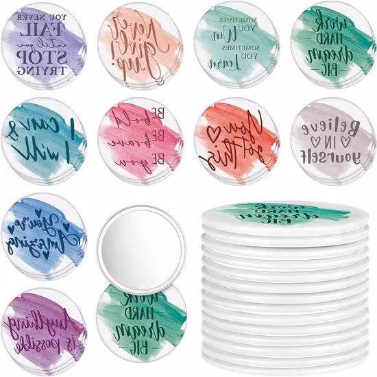 Specchio da trucco da tasca con diametro di 7 cm, multicolore