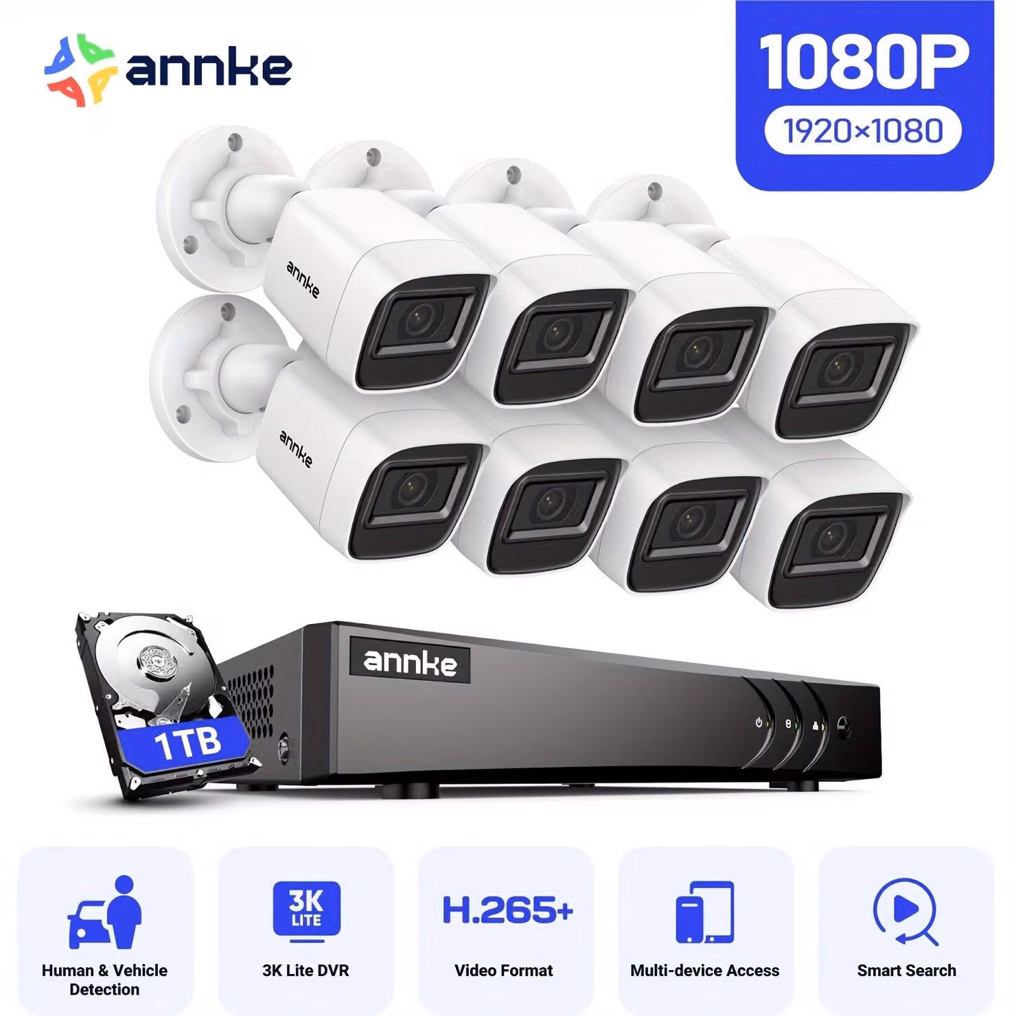 Kit di telecamere di sicurezza a 8 canali - Telecamere CCTV - Sistema di videosorveglianza - Kit di telecamere HD - Videosorveglianza