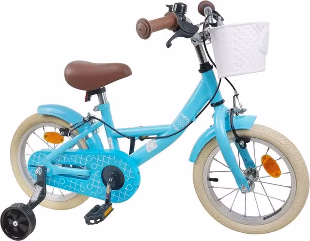 Bicicletta per bambini da 16 pollici in metallo e gomma, colore blu e turchese