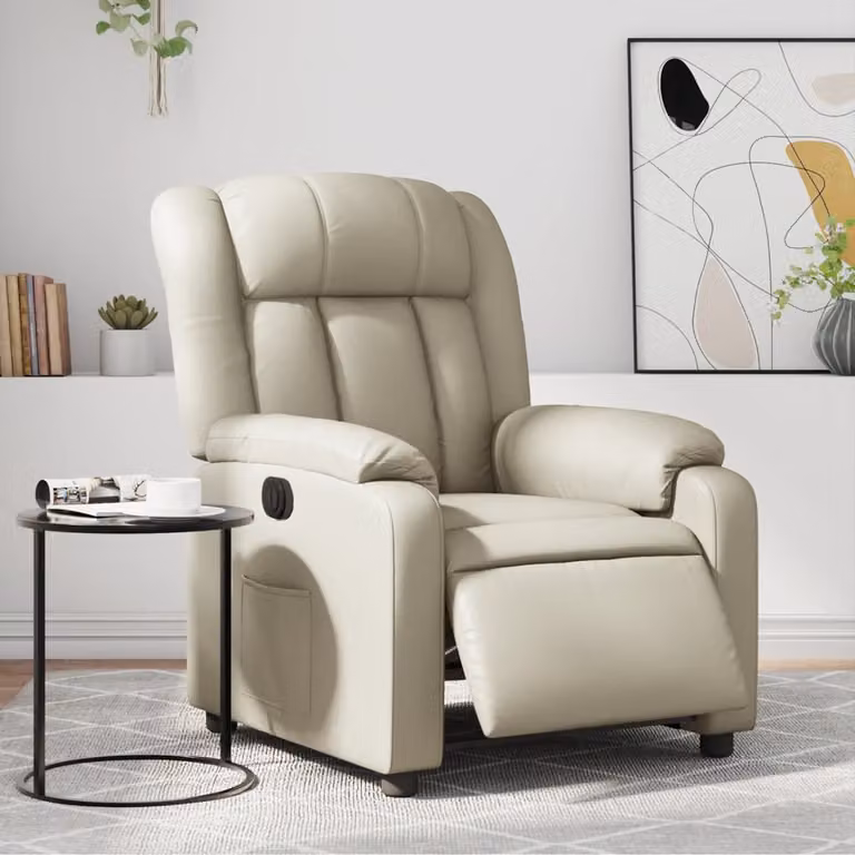 Poltrona Reclinabile Elettrica vidaXL in Similpelle Beige con Braccioli e Struttura in Legno e Metallo