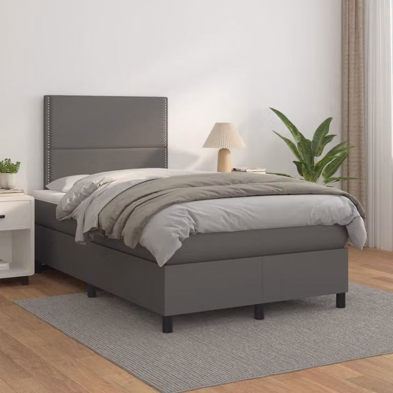 vidaXL Letto a Molle con Materasso Ibrido in Similpelle Grigio e Bianco L/P/H: 200 x 120 x 40 cm