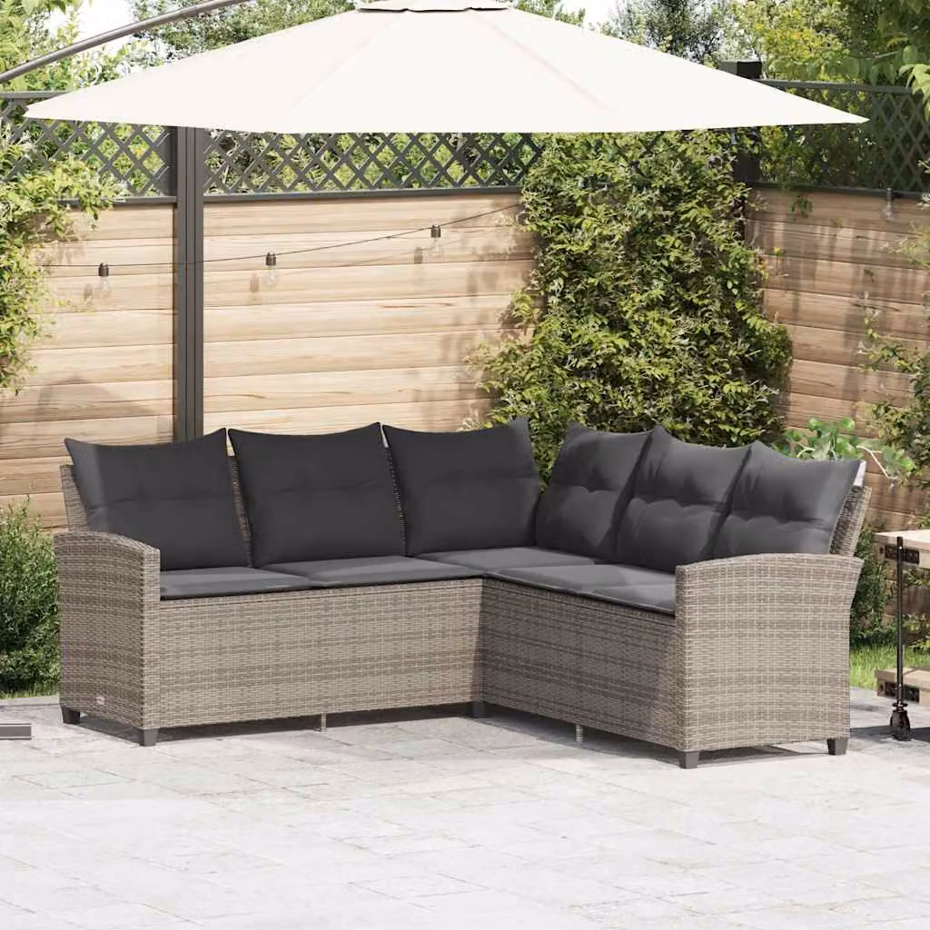 vidaXL Divano a Forma di L in Polyrattan Grigio Antracite con Cuscini e Struttura in Metallo per Giardino e Terrazzo