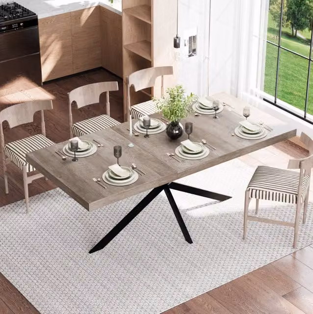 Tavolo da pranzo allungabile grigio 140-180 cm con vano contenitore