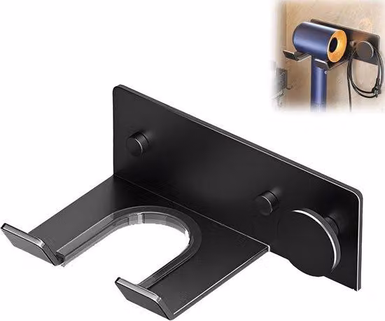 Supporto da parete per asciugacapelli - Senza forature - Acciaio inossidabile - Adatto al bagno, compatibile con la maggior parte degli asciugacapelli e degli strumenti per lo styling