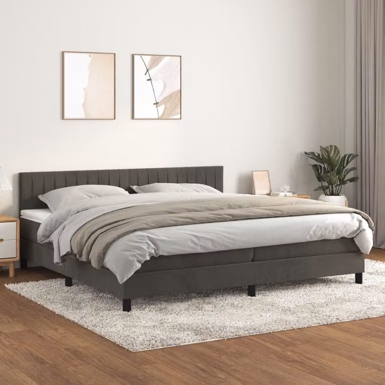 The Living Store Letto a molle con materasso grigio scuro 200x200 cm in velluto