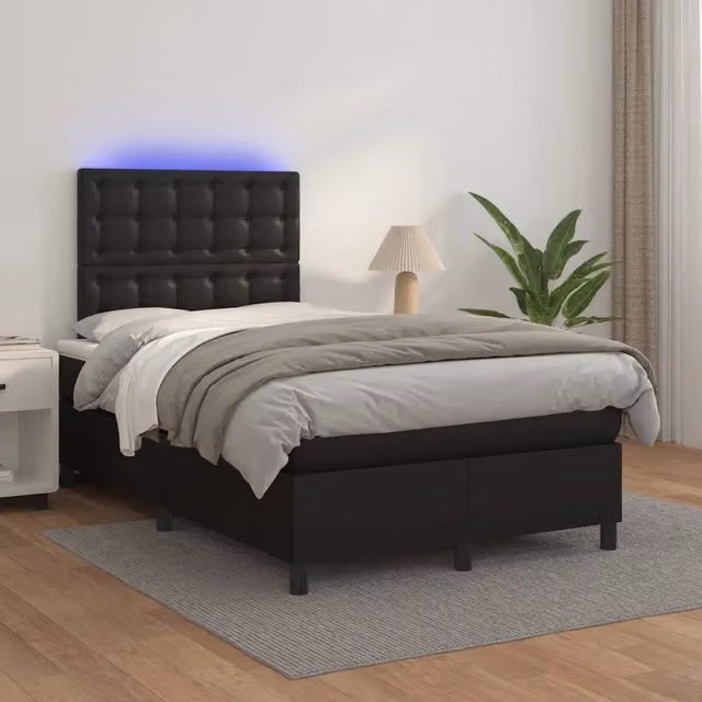 Letto a molle con materasso vidaXL in similpelle nero con illuminazione LED e porta USB L/P/H: 120 x 200 x 203 cm – 1