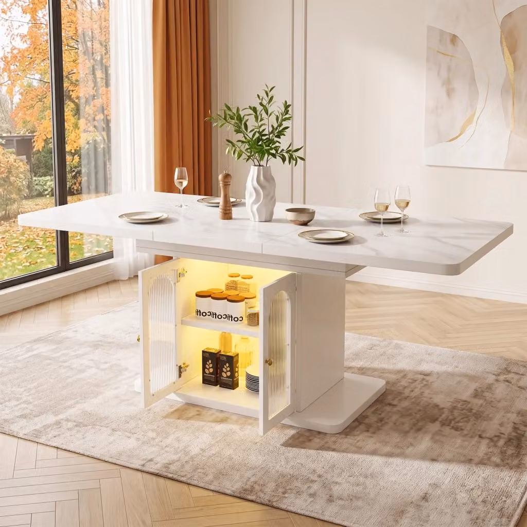 Tavolo da pranzo allungabile Mivray moderno in MDF laccato bianco per 6-8 persone – 2