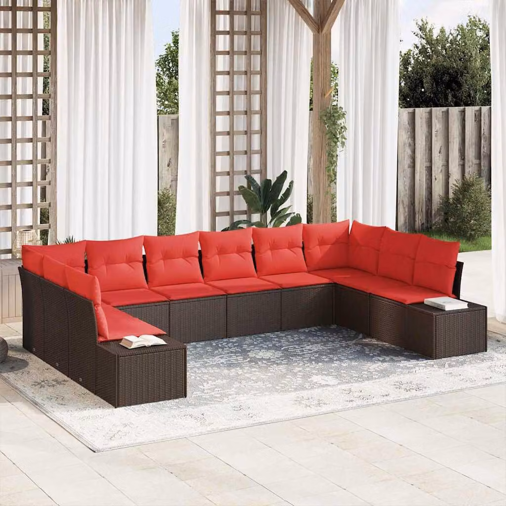 Maison Exclusive - Set di divani da giardino, 10 pezzi, color marrone, in rattan sintetico