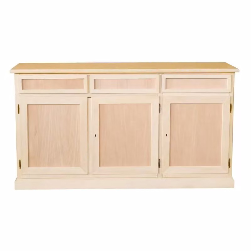 Madia credenza in legno di pino grezzo con 3 ante Mobili 2G L/P/H: 156 x 42 x 86 cm – 1