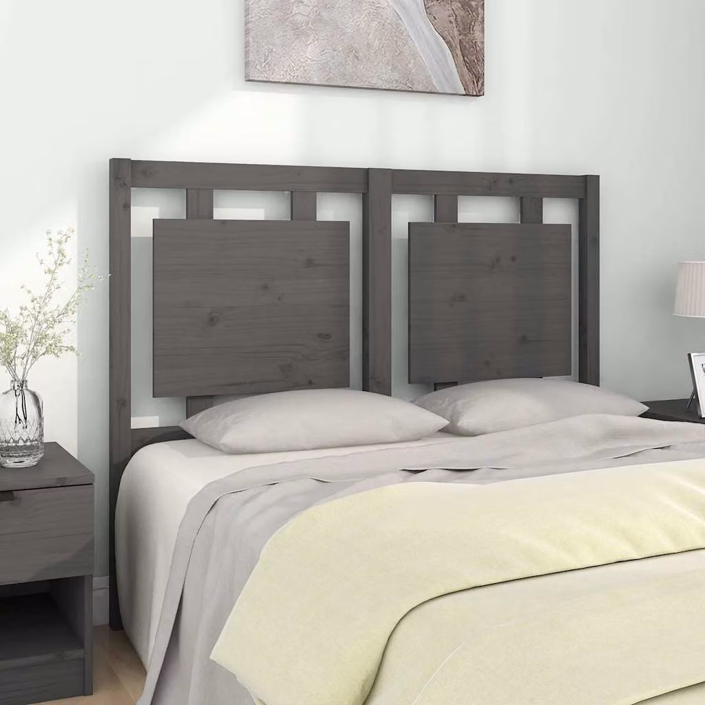 Testiera per letto vidaXL in legno massello di pino, colore grigio, L 125,5 cm x P 4 cm x H 100 cm