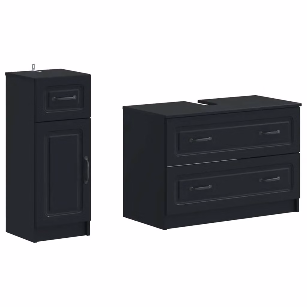Set di mobili da bagno moderni vidaXL composto da 2 pezzi in MDF nero opaco con ante a cerniera e cassetti interni – 2