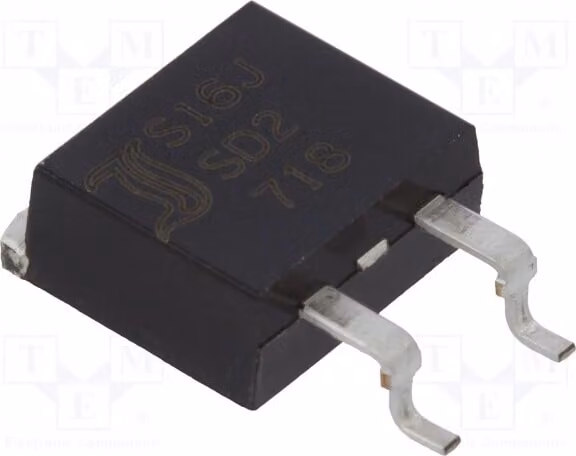 1 x Diodo: raddrizzatore SMD D2PAK 2x8A 1,5µs 600V. Ufmax: 1,1V. S16JSD2, universale