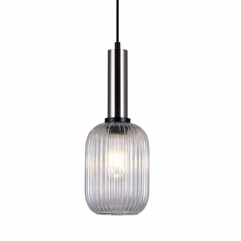 Lampada a sospensione Antiola, nichel satinato-nero, 1xE27x40W, vetro, dimensioni: 113x15x15 cm, IP20, Italux