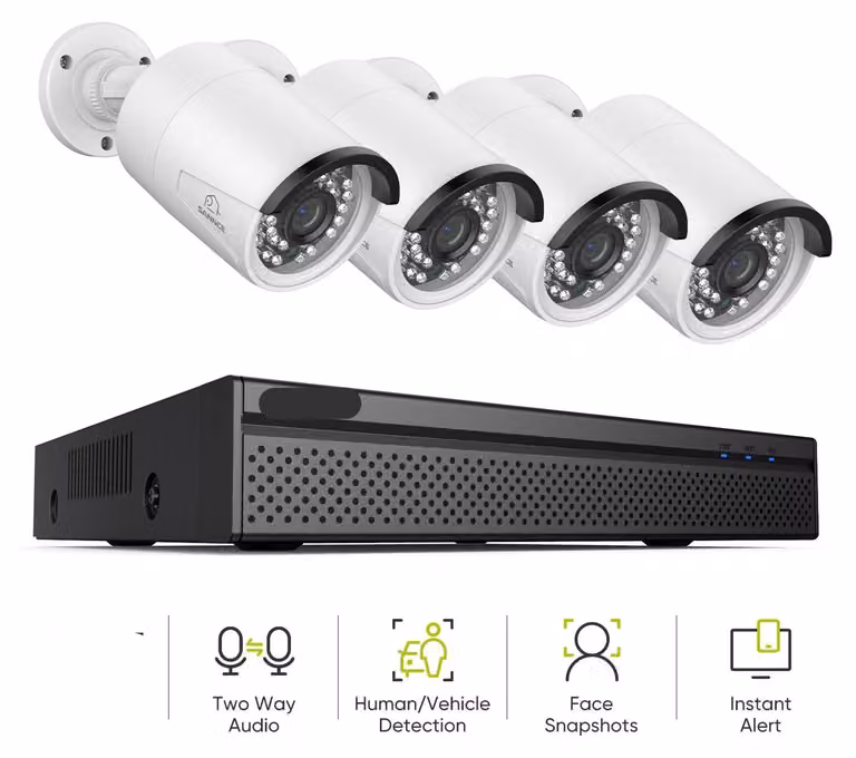 Sistema di videosorveglianza: telecamera da 8MP, registratore NVR a 8 canali, rilevamento umano e basato sull'intelligenza artificiale, tecnologia PoE