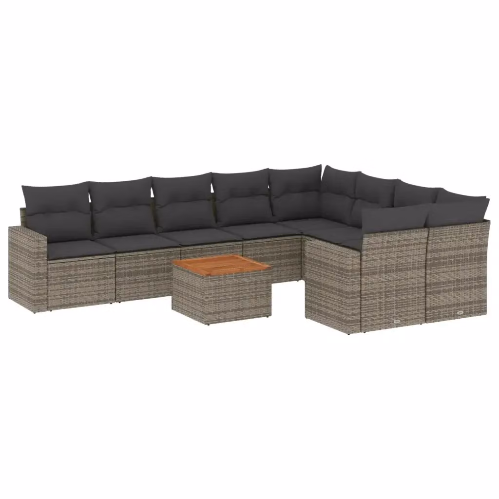 vidaXL Set Divano da Giardino a L 10 pz in Polyrattan Grigio con Cuscini e Tavolino da Caffè – 2