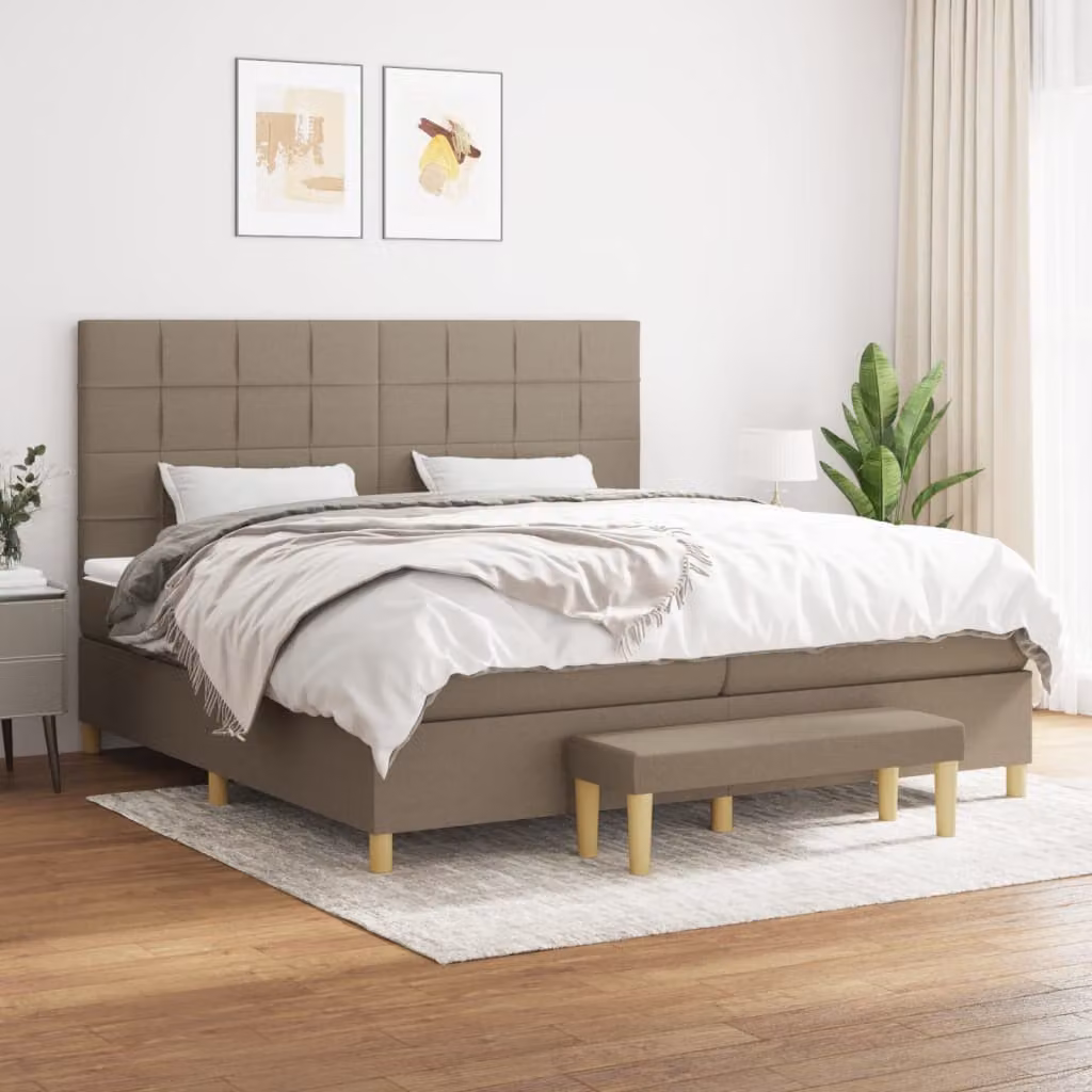 vidaXL Letto Ibrido con Giroletto a Molle e Materasso in Tessuto Beige e Bianco L/P/H: 200 x 200 x 128 cm – 1