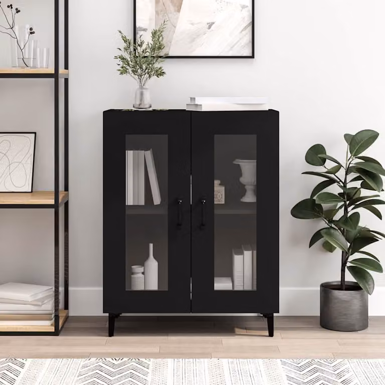 Credenza nera vidaXL in legno multistrato e vetro per soggiorno o sala da pranzo L/P/H: 69,5 x 34 x 90 cm