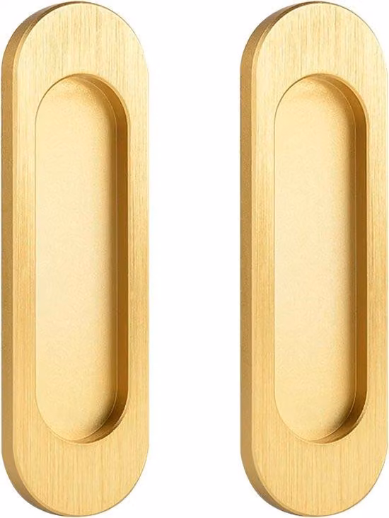 Ibenzoa® Set di 2 maniglie scorrevoli in alluminio, ovali, finitura oro spazzolato, adesive – per porte scorrevoli