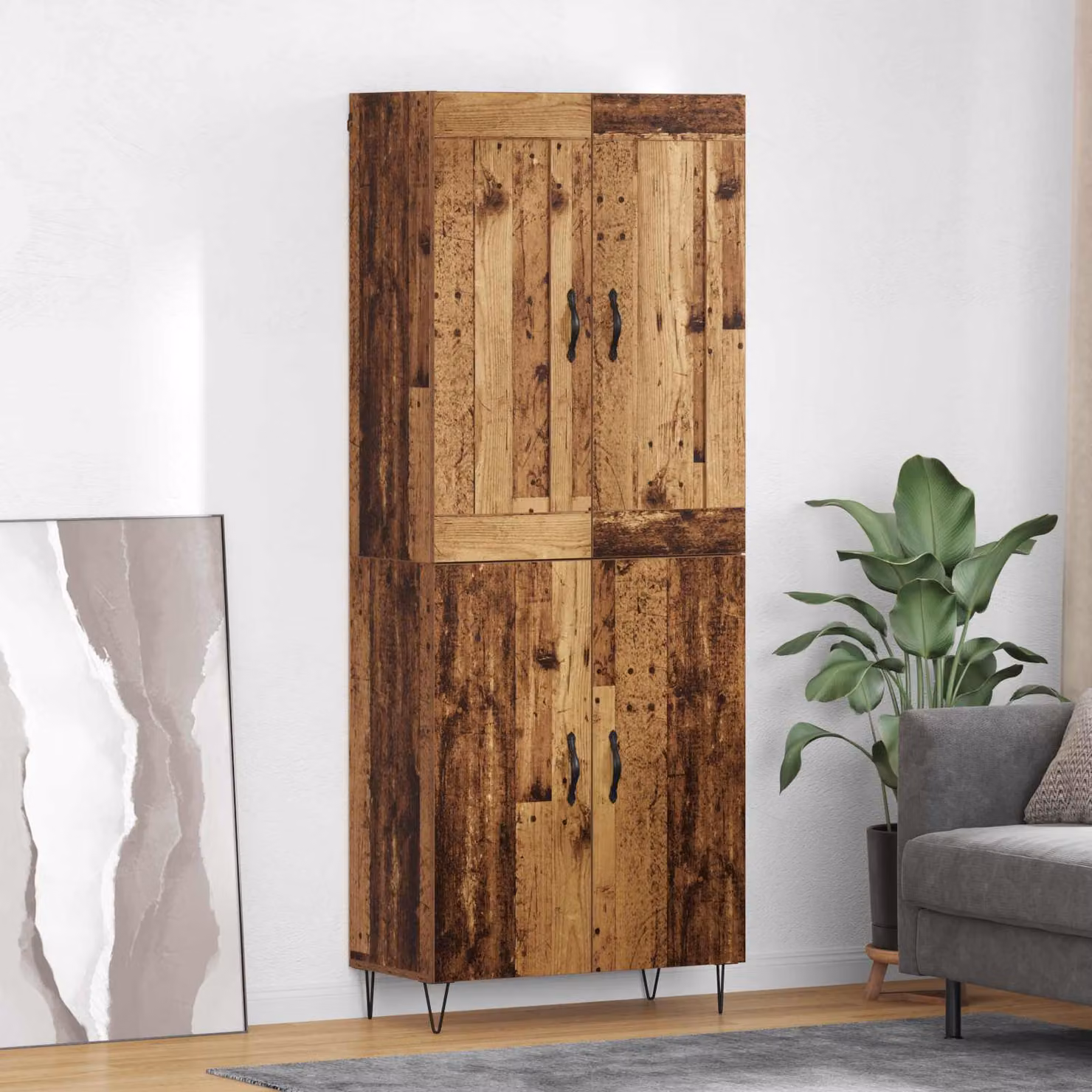 Credenza moderna vidaXL in legno e metallo color marrone, L: 69,5 cm, P: 34 cm, H: 180 cm