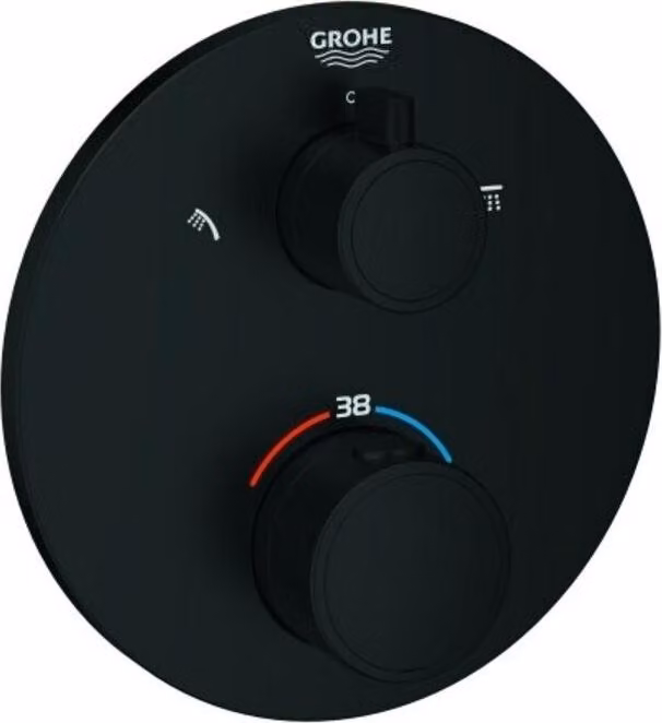 Grohe Grohtherm mitigeur thermostatique de douche, pour Rapido SmartBox, avec inverseur 2 voies intégré, noir mat, rond, 1022082430, 1022082430