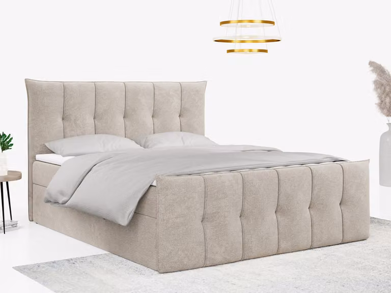 Letto boxspring con pediera e 2 cassetti - PREMIUM-11 - 160 x 200 cm - Beige - H4