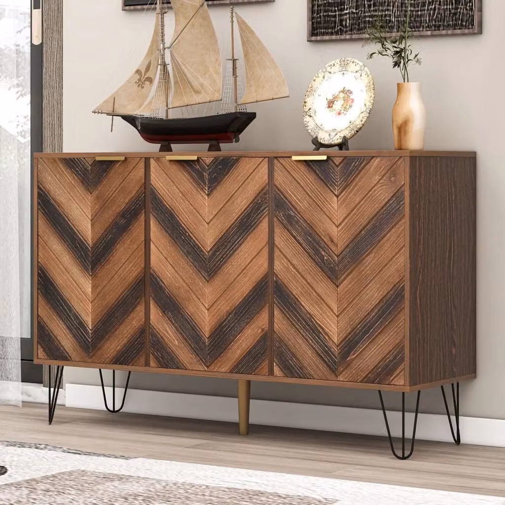 Mobile TV Zephmum moderno con 3 porte in legno e metallo, colore marrone e nero, L: 120 cm, P: 38 cm, H: 76,5 cm – 2