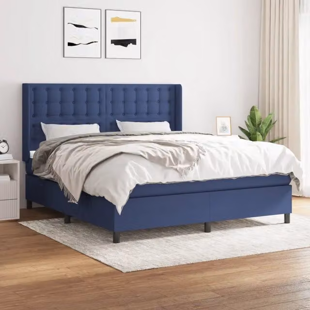 Letto Ibrido vidaXL con Giroletto a Molle e Materasso Blu e Bianco in Tessuto L/P/H: 180 x 200 x 128 cm – 1