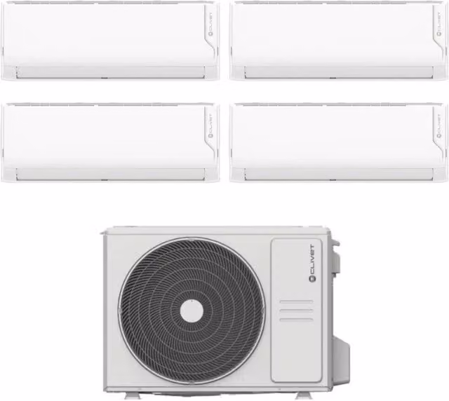 Condizionatore Quadri Split Clivet Cristallo2 9+9+9+12 con Unità Esterna MU2-Y 125M R-32 e Wi-Fi Integrato Bianco